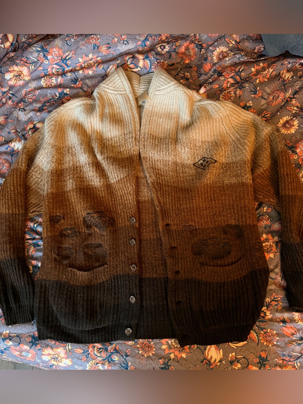 Son of wind- Men's Gradient Brown to Cream Button Cardigan